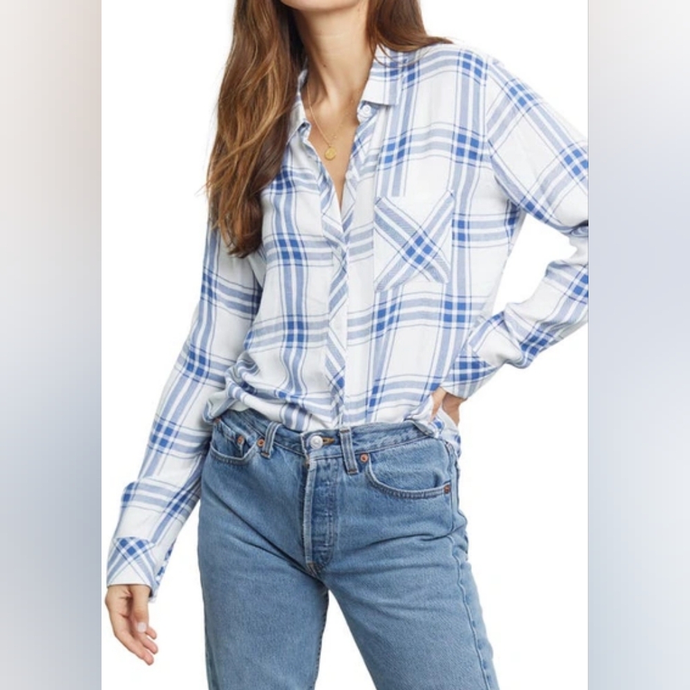 Rails Hunter Plaid Long Sleeve Button Down White / Sapphire Motif EUC - M